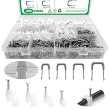 800Pcs 4mm 6mm 8mm 10mm J-Hook Ethernet Cable Nails Wire Clips with Steel Nai... picture
