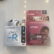 NEW TDK Mini DVD-RW 30 Min Rewritable 3 Pack And FujiFilm DVD-R 5 Disc Pack picture