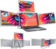 Quad Laptop Screen Extender, 1080P IPS, One-Cable Setup | For 13.6-17.3