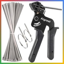 Metal Cable Tie Gun Kit Stainless Steel Self Locking Ties 200pc 4.6x270mm picture