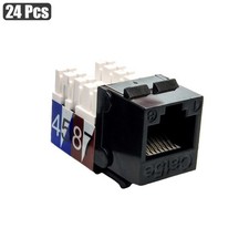 24Pcs Cat5E RJ45 Ethernet LAN Network Keystone Jack 110 Punch Down Snap-in Black picture