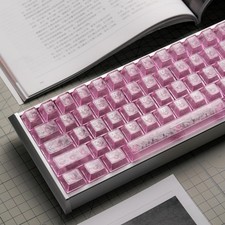 Pink Carbon Fiber Top Printed Translucent PC Keycaps Mechanical Keyboard Set picture