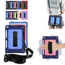 New ipad 10.2 Shockproof Case With Rotatable Stand Shoulder Strap/Pencil Holder picture