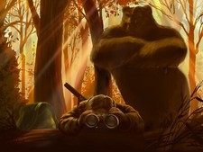 Landscape humor nature art men hunter grizzly bear trees Custom Gaming Mat Desk picture