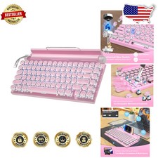 Retro Typewriter Mechanical Keyboard Pink Bluetooth 5.0 83-Key Blue Switch LED picture