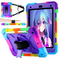 Vteutu Shockproof Shoulder Strap Case for iPad 9th/8th/7th Gen Colorful Purple picture