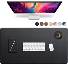 Black Large PU Leather Desk Pad Protector Mat Mouse Blotter Cover 44x22 Inch picture