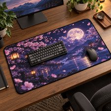 Cherry Blossom Moon Desk Mat, Sakura Japanese Mouse Pad, Purple Gaming Mat picture