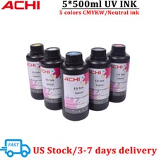 ACHI 5 X 500ML UV INK Refill For A3 A4 A5 UV Printer CMYKW Neutral Ink US Ship picture