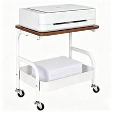 Under Desk Printer Stand Storage 2 Tier Rolling Cart Wheels Shelf Rack White picture