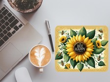 Bee Happy Mouse Pad, Sunflower Office Decor, Personalized Gift picture