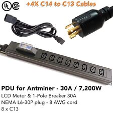 240V PDU for Rackmount Server or Mining L6-30P 30 amp C13 C14 with 4 pack cable picture