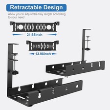 Extendable Under Desk Cable Tray No Drilling Metal Cord Organizer. picture