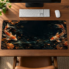 Obsidian Koi Fish Desk Mat Stitched Edge Gaming Mouse Pad 5 Sizes picture