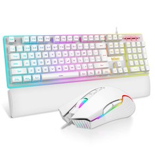 RedThunder K10 Wired Gaming Keyboard Mouse Wrist Rest Combo RGB White picture