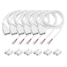 6Pcs USB Plug Pigtail, 1M/3.2FT Female 22 AWG 5V 3A with Wire Connector, White picture