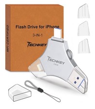 Techkey 256GB 3-in-1 USB 3.0 Flash Drive USB-C Lightning White Plug & Play picture