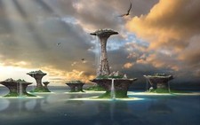 Landscape abstract science fiction rocks water sun rays Custom Gaming Mat Desk picture