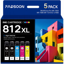 812XL 5PK BK/C/M/Y High Yield With Chip Ink Fits WorkForce Pro WF-7840 WF-7820 picture
