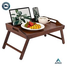 Bamboo Bed Tray 15.6 Inch Laptop Fits Java Brown Folding Legs Phone Tablet Slot picture