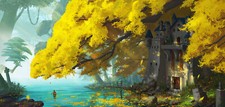 Landscape chen chao castle lake trees fall men Custom Gaming Mat Desk picture