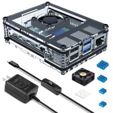 Miuzei Case for Raspberry Pi 4 with Fan 5V 3A Power Supply 4 Pcs clear white picture