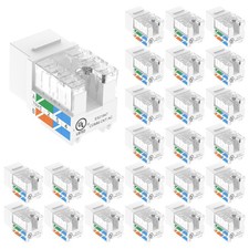 VCE UL Listed Cat6 90 Degree Punch Down Keystone Jacks 10Gbps 25-Pack, White picture