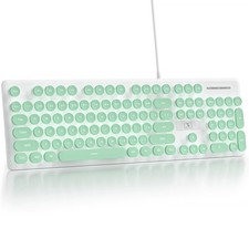 Wired Computer Keyboard Quiet Full Size Membrane Retro Light Up Green White picture
