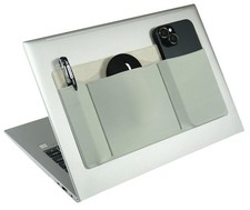 Gray 3Pocket Organizer Mouse Holder Laptop Stick On Adhesive Pouch SSD Case picture
