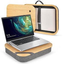 Bamboo Laptop Lap Desk with Storage, Removable Cover, Gray picture