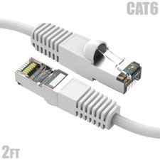 2FT Cat6 RJ45 Ethernet LAN Network SSTP Shielded Patch Cable Copper 26AWG White picture