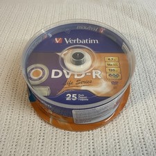 Sealed Verbatim DVD-R 16x Speed 4.7gb 120 Min 25-Pack Spindle Life Series New picture