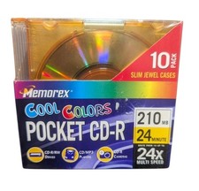 Memorex 10 Pack Cool Colors Pocket CD-R 210 MB New Sealed picture