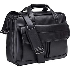Men's Leather Messenger Bag, 17.3 Inches Laptop Briefcase Business Satchel picture