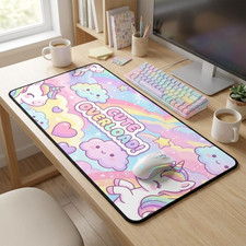 MonsterBucket Cute Unicorn Desk Mat Pastel Rainbow Large Mouse Pad Kawaii Gaming picture