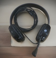 Cyber Acoustics AC-6008 Black Headset Double Earpieces Boom Mic 3.5mm Adjustable picture