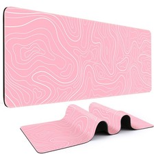 Pink White Topographic Line Gaming Mouse Pad 31.5x11.8 Inch Desk Mat Keyboard picture