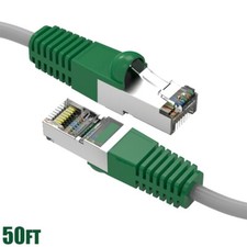 50FT Cat5E RJ45 Network Ethernet FTP Shielded Crossover Cable Copper Green Boot picture