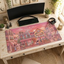 Mew Mouse Pad Desk Mat, Pokemon Cozy Town Sunset Cute Gaming Desk Mat Mouse Pad picture