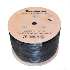 OUTDOOR SHIELD CAT5E FUTP 1000FT DIRECT BURIAL ETHERNET LAN NETWORK CABLE WOODEN picture