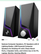 NYLAVEE COMPUTER SPEAKERS PC 6 LIGHTING MODES USB POWERED SK400 - BLACK picture