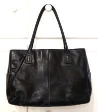 Fossil Black Leather Briefcase Padded Laptop Computer Bag Double Shoulder Strap picture