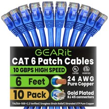 GEARit Cat6 Patch Cables Cat 6 Ethernet Cable 6 ft 10-Pack Blue picture