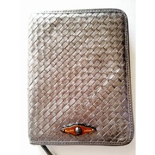 New Elliott Lucca Graphite Woven Leather Kindle Nook E-Reader Zip Case NWT picture