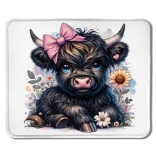 Foritho Black Highland Cow Mouse Pad, Cute Sunflower Baby Highland Cow Heifer... picture