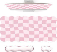 Pink Checkered Mouse Pad Set,Scalloped Pastel XXL Desk Mat Set picture