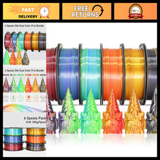 6 Spools Bicolor Dual Color 1.75mm 3D Printer Filament Bundle, Silk PLA, 250g Ea picture