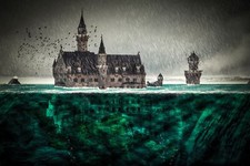 Landscape  art fantasy architecture castle flood rain Custom Gaming Mat Desk picture