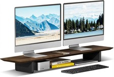 Solid Wood Dual Monitor Stand Riser 43 Inch Rubberwood Desk Shelf for Top of picture
