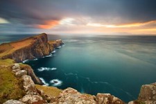Landscape neist point cliff sea clouds coast lighthouse Custom Gaming Mat Desk picture